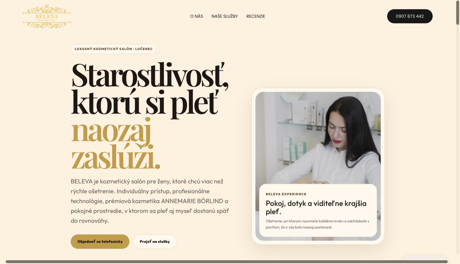 BELEVA beauty salon website designed by VERLYON