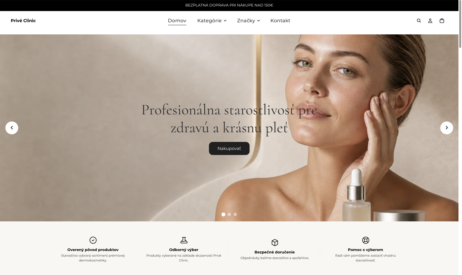 Privé Clinic professional skincare e-commerce website created by VERLYON