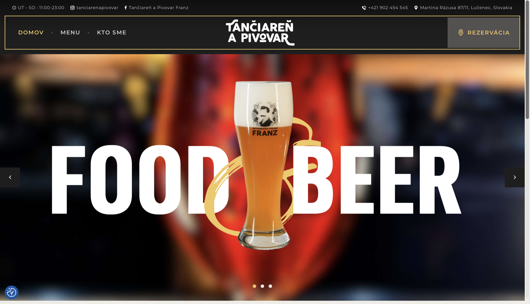 Tančiareň a pivovar FRANZ hospitality website designed by VERLYON